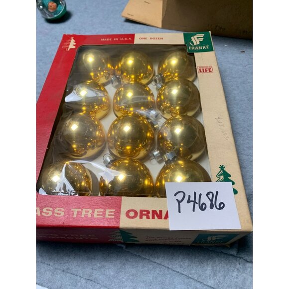 1960s Franke Glass Tree Ornaments Made In USA Gold Set of 12 Original Box - Picture 9 of 9